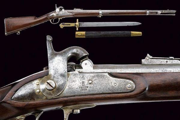 Rara carabina da bersaglieri a luminello Mod. 1856 con baionetta  - Asta Una Vasta Selezione di Armi da Fuoco Americane - Associazione Nazionale - Case d'Asta italiane