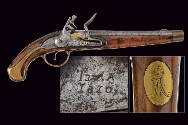 Pistola a pietra focaia da cavalleria di epoca Napoleonica  - Asta Una Vasta Selezione di Armi da Fuoco Americane - Associazione Nazionale - Case d'Asta italiane