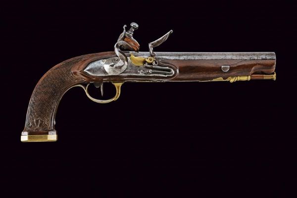 Rarissima pistola a pietra focaia da ufficiale della Guardia Nobile firmata Mazzocchi  - Asta Una Vasta Selezione di Armi da Fuoco Americane - Associazione Nazionale - Case d'Asta italiane