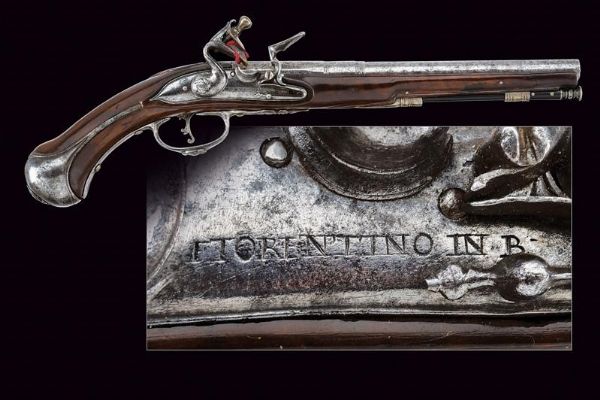 Pistola a pietra focaia di Fiorentino  - Asta Una Vasta Selezione di Armi da Fuoco Americane - Associazione Nazionale - Case d'Asta italiane