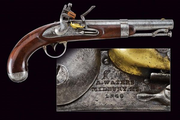 Interessante pistola a pietra focaia d'ordinanza Mod. 1836 di A. Waters  - Asta Una Vasta Selezione di Armi da Fuoco Americane - Associazione Nazionale - Case d'Asta italiane