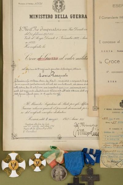 Pasquale Soria, maggiore, lotto di decorazioni e medaglie  - Asta Rare Armi Antiche e Militaria da tutto il mondo - Associazione Nazionale - Case d'Asta italiane