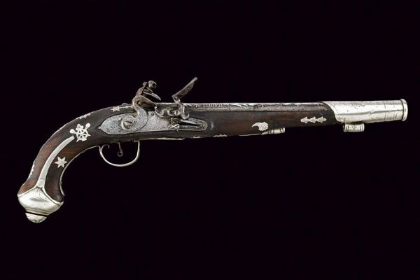 Pistola a pietra focaia con fornimenti in argento  - Asta Rare Armi Antiche e Militaria da tutto il mondo - Associazione Nazionale - Case d'Asta italiane