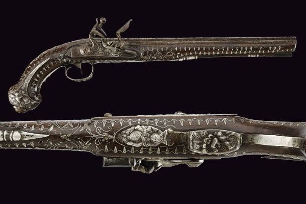 Pistola a pietra focaia con fornimenti in argento  - Asta Rare Armi Antiche e Militaria da tutto il mondo - Associazione Nazionale - Case d'Asta italiane