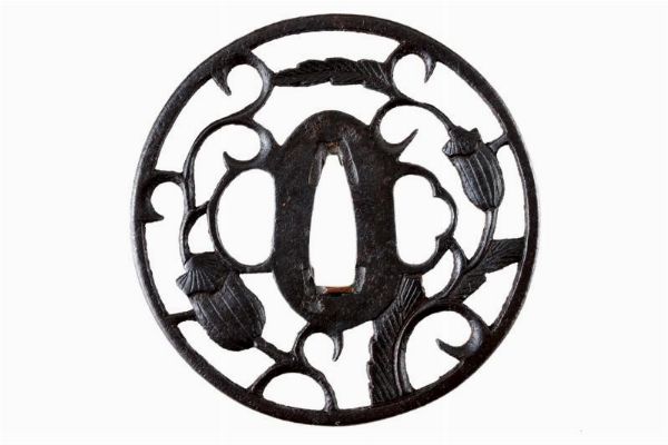 Importante Tsuba scuola Kyoto Shoami  - Asta Rare Armi Antiche e Militaria da tutto il mondo - Associazione Nazionale - Case d'Asta italiane