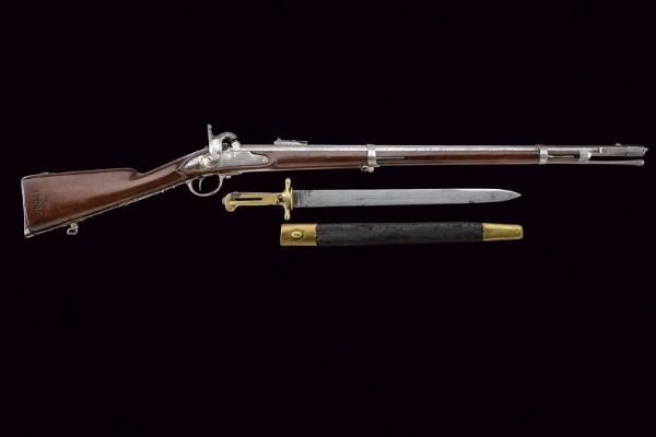 Rara carabina da bersaglieri a luminello Mod. 1856 con baionetta  - Asta Rare Armi Antiche e Militaria da tutto il mondo - Associazione Nazionale - Case d'Asta italiane