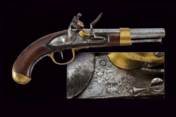 Rara pistola a pietra focaia Mod. AN XIII di Mazzocchi  - Asta Rare Armi Antiche e Militaria da tutto il mondo - Associazione Nazionale - Case d'Asta italiane