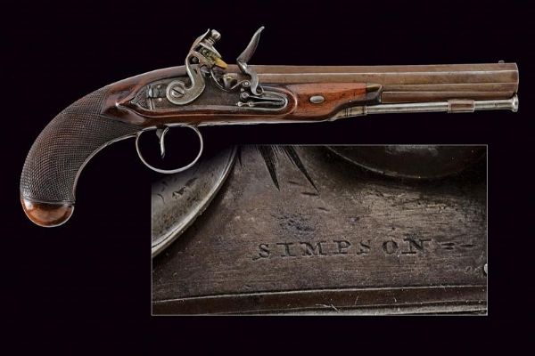 Pistola a pietra focaia di Simpson  - Asta Rare Armi Antiche e Militaria da tutto il mondo - Associazione Nazionale - Case d'Asta italiane