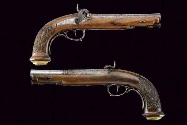 Paio di pistole a luminello di V. Ciampa, con sicura  - Asta Rare Armi Antiche e Militaria da tutto il mondo - Associazione Nazionale - Case d'Asta italiane