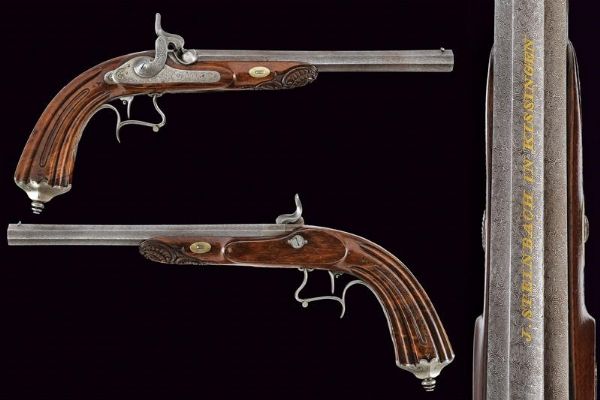 Paio di belle pistole a luminello da tiro di J. Steinbach di proprietà nobile  - Asta Rare Armi Antiche e Militaria da tutto il mondo - Associazione Nazionale - Case d'Asta italiane