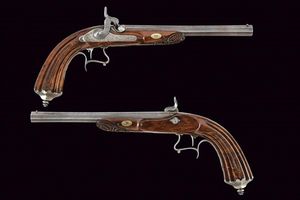 Paio di belle pistole a luminello da tiro di J. Steinbach di proprietà nobile  - Asta Rare Armi Antiche e Militaria da tutto il mondo - Associazione Nazionale - Case d'Asta italiane