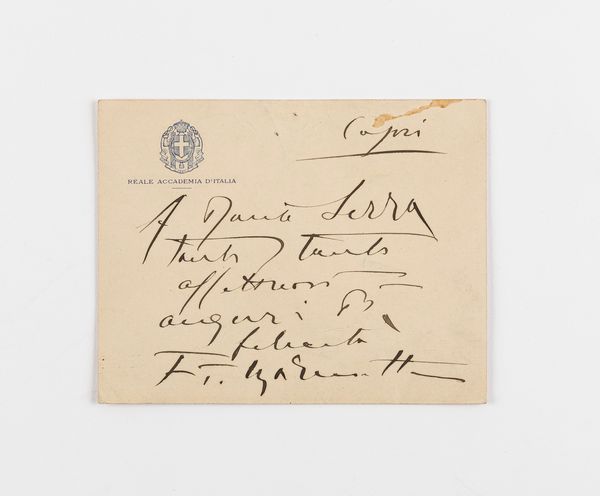 Filippo Tommaso Marinetti : Autografo su carta intestata della Reale Accademia d'Italia  - Asta Testimonianze Contemporanee: Documenti, Libri, Fotografie e Opere d'Arte - Associazione Nazionale - Case d'Asta italiane