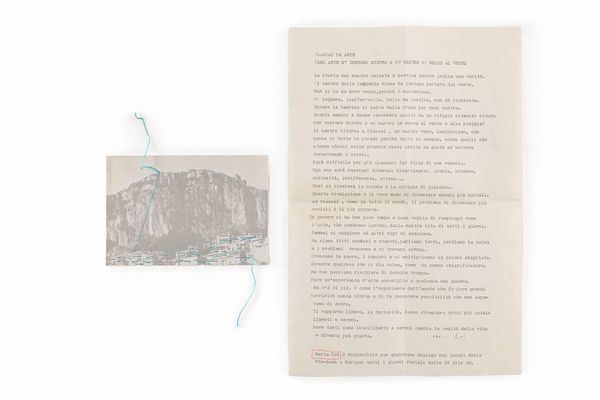 Maria  Lai (Rif.) : Legarsi alla montagna. Intervento sul territorio, Ulassai, Sardegna, 5-8 settembre 1981  - Asta Testimonianze Contemporanee: Documenti, Libri, Fotografie e Opere d'Arte - Associazione Nazionale - Case d'Asta italiane