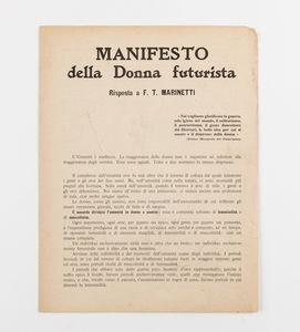 Valentine De Saint-Point (rif.) : Manifesto della Donna Futurista  - Asta Testimonianze Contemporanee: Documenti, Libri, Fotografie e Opere d'Arte - Associazione Nazionale - Case d'Asta italiane