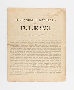 Filippo Tommaso Marinetti (rif.) - Fondazione e Manifesto del Futurismo