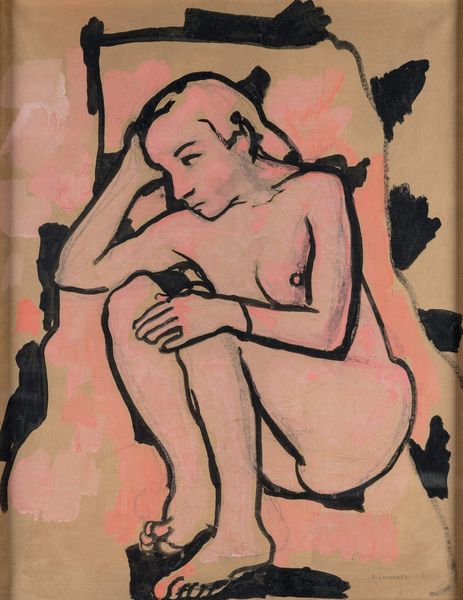 Felice Casorati : Nudo rosa seduto  - Asta Arte moderna e contemporanea - Associazione Nazionale - Case d'Asta italiane