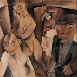 Alberto Manfredi : Autoritratto con due donne  - Asta Arte moderna e contemporanea - Associazione Nazionale - Case d'Asta italiane