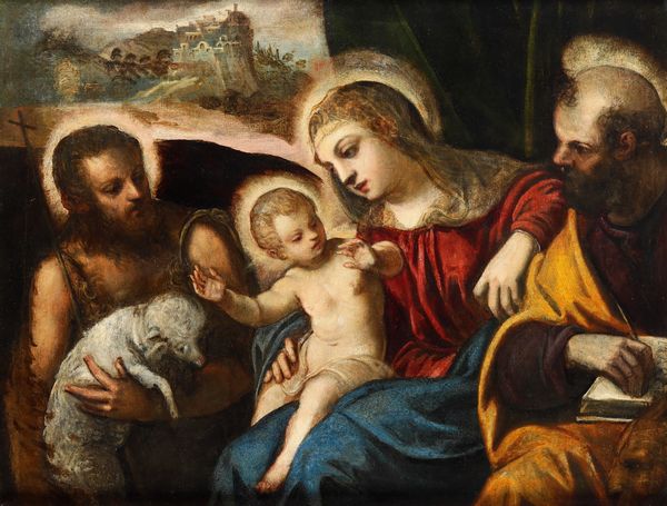 Scuola veneta del XVII secolo Sacra famiglia con San Giovanni Battista  - Asta Dimore Italiane - Associazione Nazionale - Case d'Asta italiane