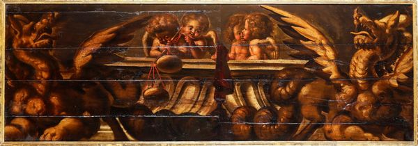 Scuola emiliana del XVI secolo Allegoria della Giustizia con putti e grifoni  - Asta Dimore Italiane - Associazione Nazionale - Case d'Asta italiane