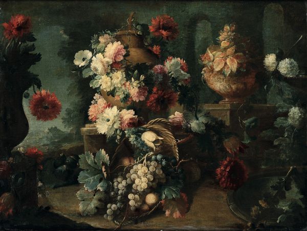 Michele Antonio Rapous, Attribuito a : Nature morte con frutti e vasi ricolmi di fiori  - Asta Dipinti Antichi - Associazione Nazionale - Case d'Asta italiane