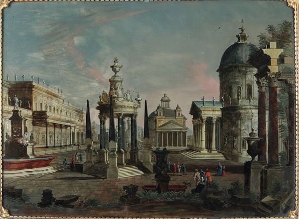 Scuola del XVIII secolo Capriccio con veduta di piazza e architetture  - Asta Dipinti Antichi - Associazione Nazionale - Case d'Asta italiane