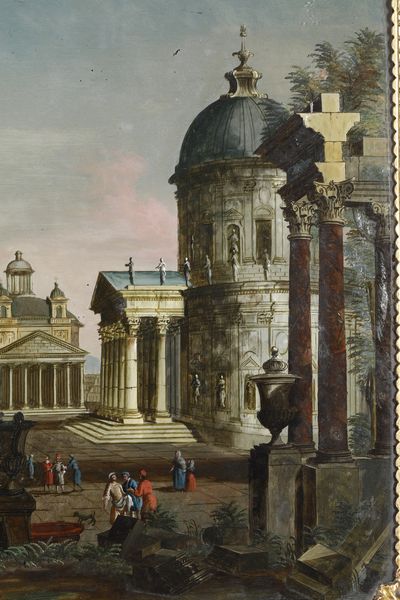 Scuola del XVIII secolo Capriccio con veduta di piazza e architetture  - Asta Dipinti Antichi - Associazione Nazionale - Case d'Asta italiane