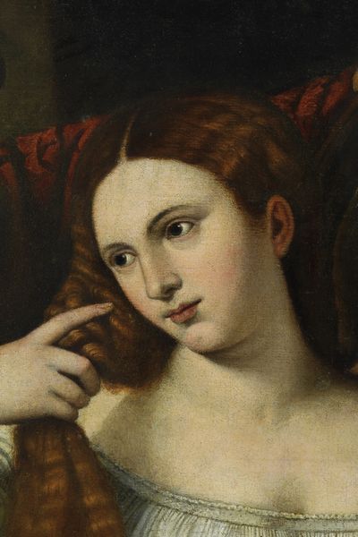 Tiziano Vecellio copia da, copia da : Donna allo specchio  - Asta Dipinti Antichi - Associazione Nazionale - Case d'Asta italiane