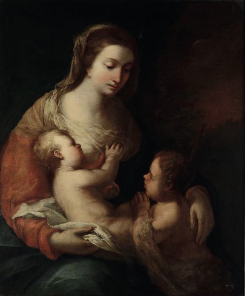 Scuola del XVII secolo Madonna con Bambino e San Giovannino  - Asta Dipinti Antichi - Associazione Nazionale - Case d'Asta italiane