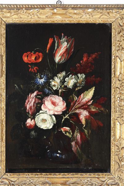 Scuola del XVII secolo Nature morte con vasi fiori  - Asta Dipinti Antichi - Associazione Nazionale - Case d'Asta italiane