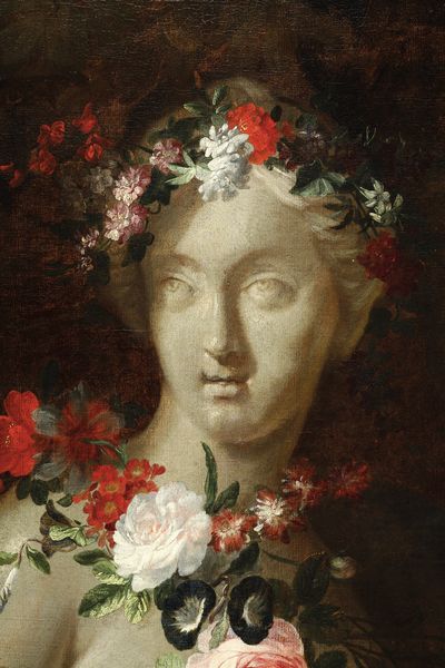 Artista fiammingo attivo a Roma nel XVII secolo Natura morta entro paesaggi con busto femminile, fiori, frutti e pappagallino  - Asta Dipinti Antichi - Associazione Nazionale - Case d'Asta italiane