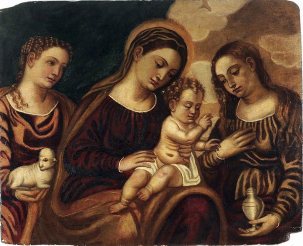 Scuola veneta del XVI secolo Madonna con Bambino, San Giovannino e Santa Agnese  - Asta Dipinti Antichi - Associazione Nazionale - Case d'Asta italiane