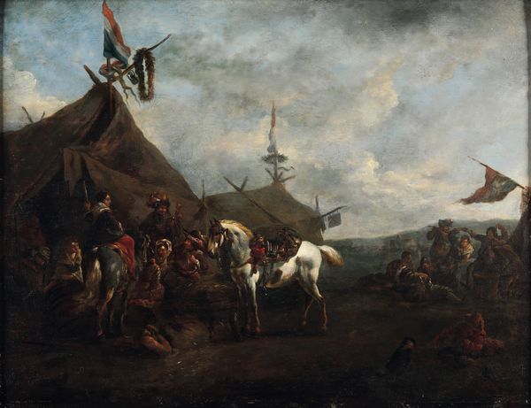 Philips Wouwerman, Attribuito a : Accampamento con soldati e contadini  - Asta Dipinti Antichi - Associazione Nazionale - Case d'Asta italiane