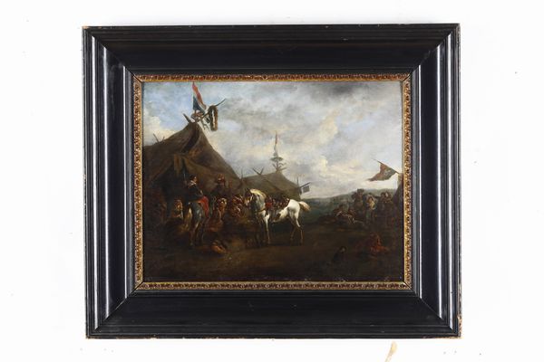 Philips Wouwerman, Attribuito a : Accampamento con soldati e contadini  - Asta Dipinti Antichi - Associazione Nazionale - Case d'Asta italiane