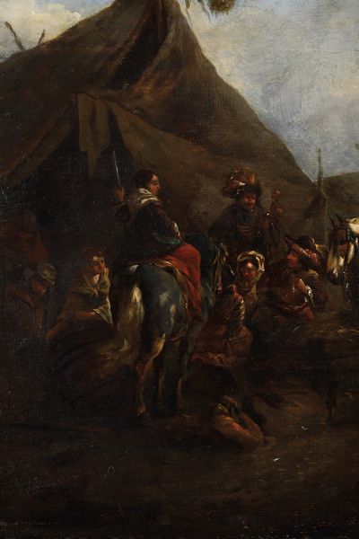 Philips Wouwerman, Attribuito a : Accampamento con soldati e contadini  - Asta Dipinti Antichi - Associazione Nazionale - Case d'Asta italiane