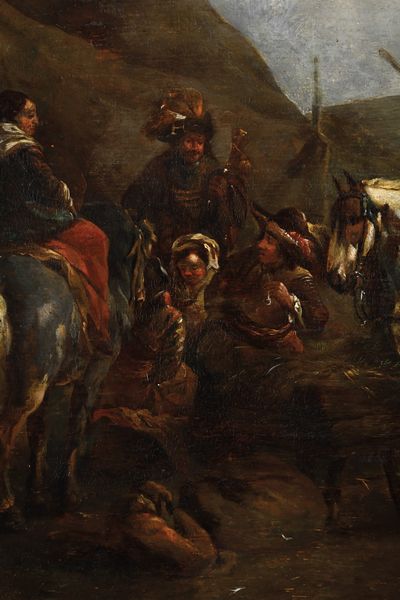 Philips Wouwerman, Attribuito a : Accampamento con soldati e contadini  - Asta Dipinti Antichi - Associazione Nazionale - Case d'Asta italiane