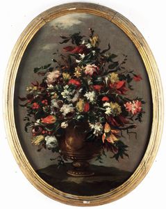 (attivo tra il 1730 e il 1760) Maestro dei fiori guardeschi, Attribuito a - Natura morta con vaso di fiori,