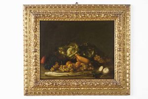 Scuola emiliana del XVIII secolo Nature morte con verdure, frutti e uccellini  - Asta Dipinti Antichi - Associazione Nazionale - Case d'Asta italiane