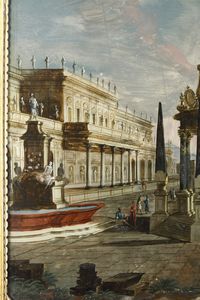 Scuola del XVIII secolo Capriccio con veduta di piazza e architetture  - Asta Dipinti Antichi - Associazione Nazionale - Case d'Asta italiane