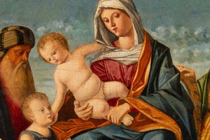 Vincenzo Catena, nei modi di : Madonna col Bambino e santi Giovanni Battista, Caterina e Zaccaria  - Asta Dipinti Antichi - Associazione Nazionale - Case d'Asta italiane