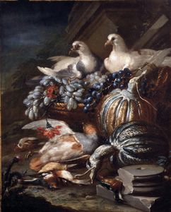 Jacob van der Kerckhoven - Natura morta con zucche e colombe