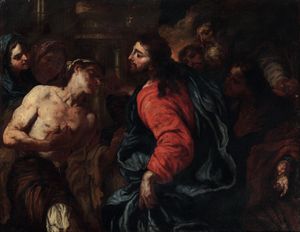 Johann Carl Loth, Bottega di - Cristo guarisce un cieco