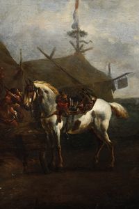 Philips Wouwerman, Attribuito a : Accampamento con soldati e contadini  - Asta Dipinti Antichi - Associazione Nazionale - Case d'Asta italiane