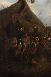 Philips Wouwerman, Attribuito a : Accampamento con soldati e contadini  - Asta Dipinti Antichi - Associazione Nazionale - Case d'Asta italiane