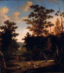 Jan Frans Soolmaker - Paesaggio con uomini e animali in una radura