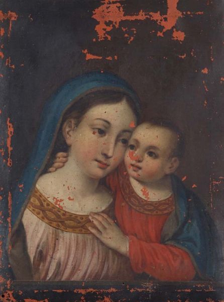 Lotto di due dipinti raffiguranti Madonna con Bambino e scena galante, XVIII secolo  - Asta Antiquariato - Associazione Nazionale - Case d'Asta italiane