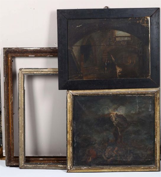 Lotto di due dipinti a olio su tela di soggetto diverso e due cornici  - Asta Antiquariato - Associazione Nazionale - Case d'Asta italiane