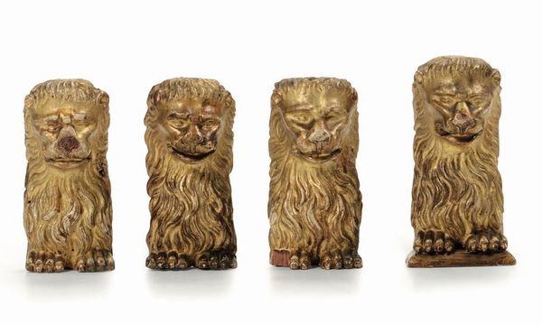 Gruppo di 4 antichi fregi in legno dorato raffiguranti leoni, XVIII secolo  - Asta Antiquariato - Associazione Nazionale - Case d'Asta italiane