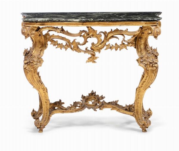 Console in legno intagliato e dorato, Genova XVIII secolo  - Asta Antiquariato - Associazione Nazionale - Case d'Asta italiane