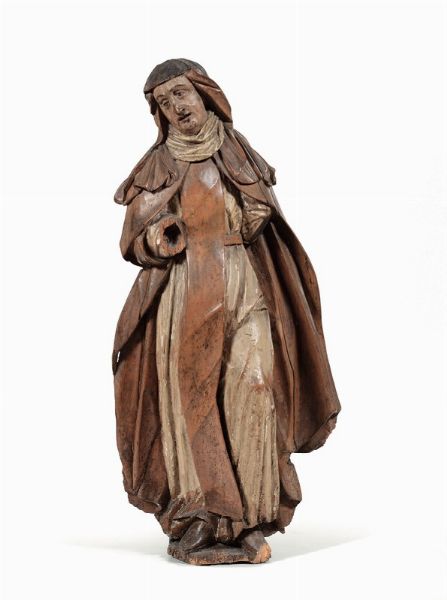 Scultura in legno policromo raffigurante Santa, Italia XVII secolo  - Asta Antiquariato - Associazione Nazionale - Case d'Asta italiane