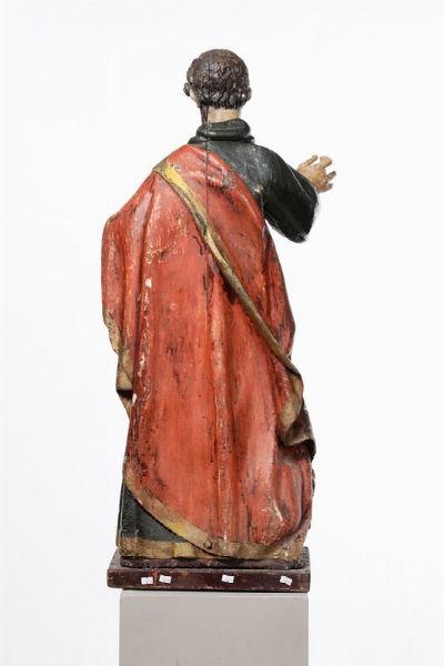 San Marco Evangelista in legno dipinto. Scultore barocco spagnolo del XVII secolo  - Asta Antiquariato - Associazione Nazionale - Case d'Asta italiane